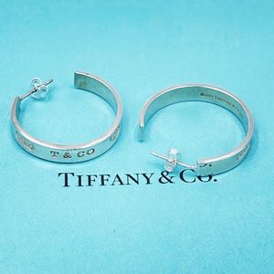 TIFFANY & CO STERLING SILVER 1837 LARGE 1 INCH 5MM WIDE HOOP EARRINGS
